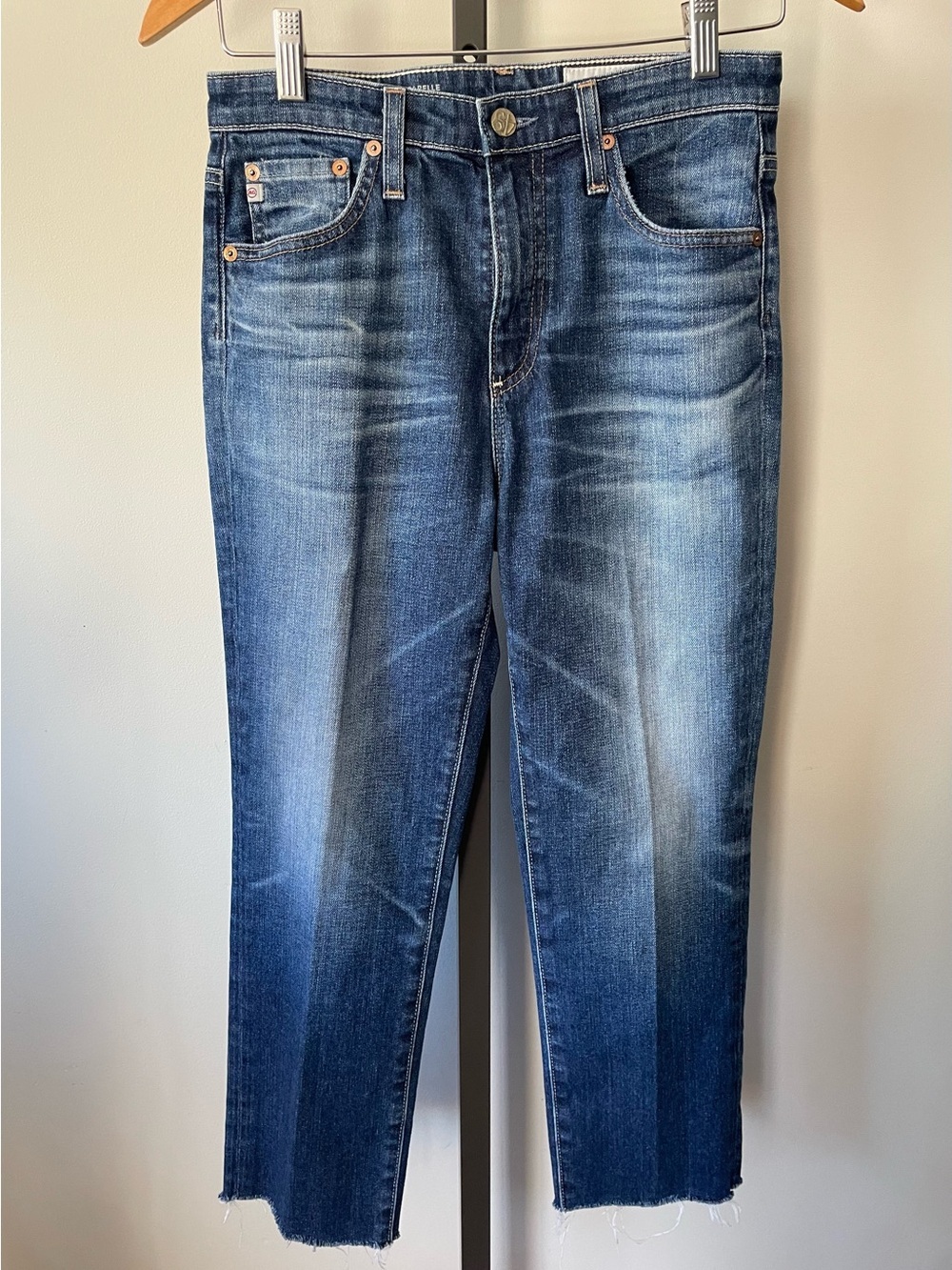 AG Adriano Goldschmied The Isabelle High Rise Straight Crop Denim Jeans Raw Hem